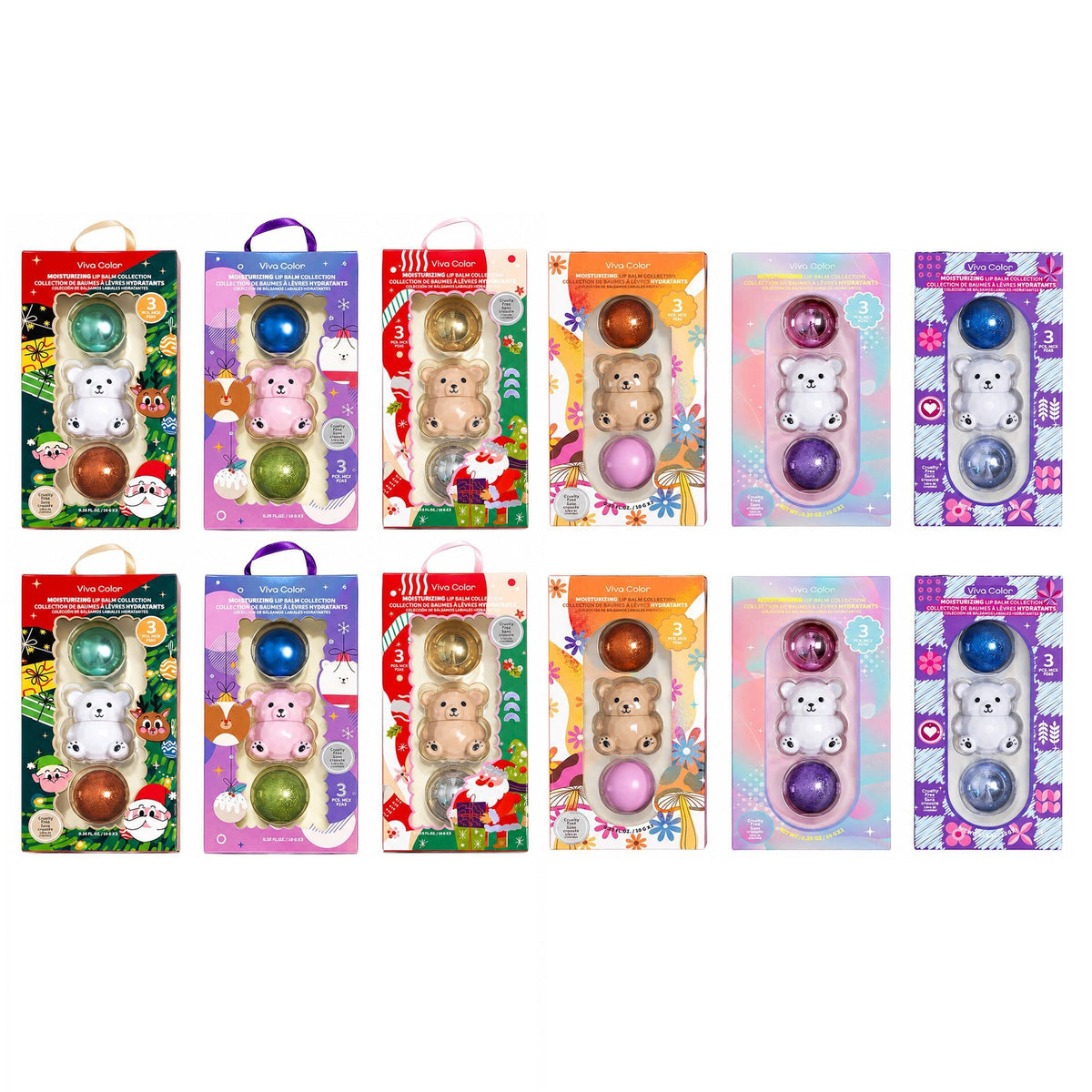 Viva Color Bear-Shaped Moisturizing Lip Balm Set – Cute 3-Piece Lip Care Collection, Assorted Designs