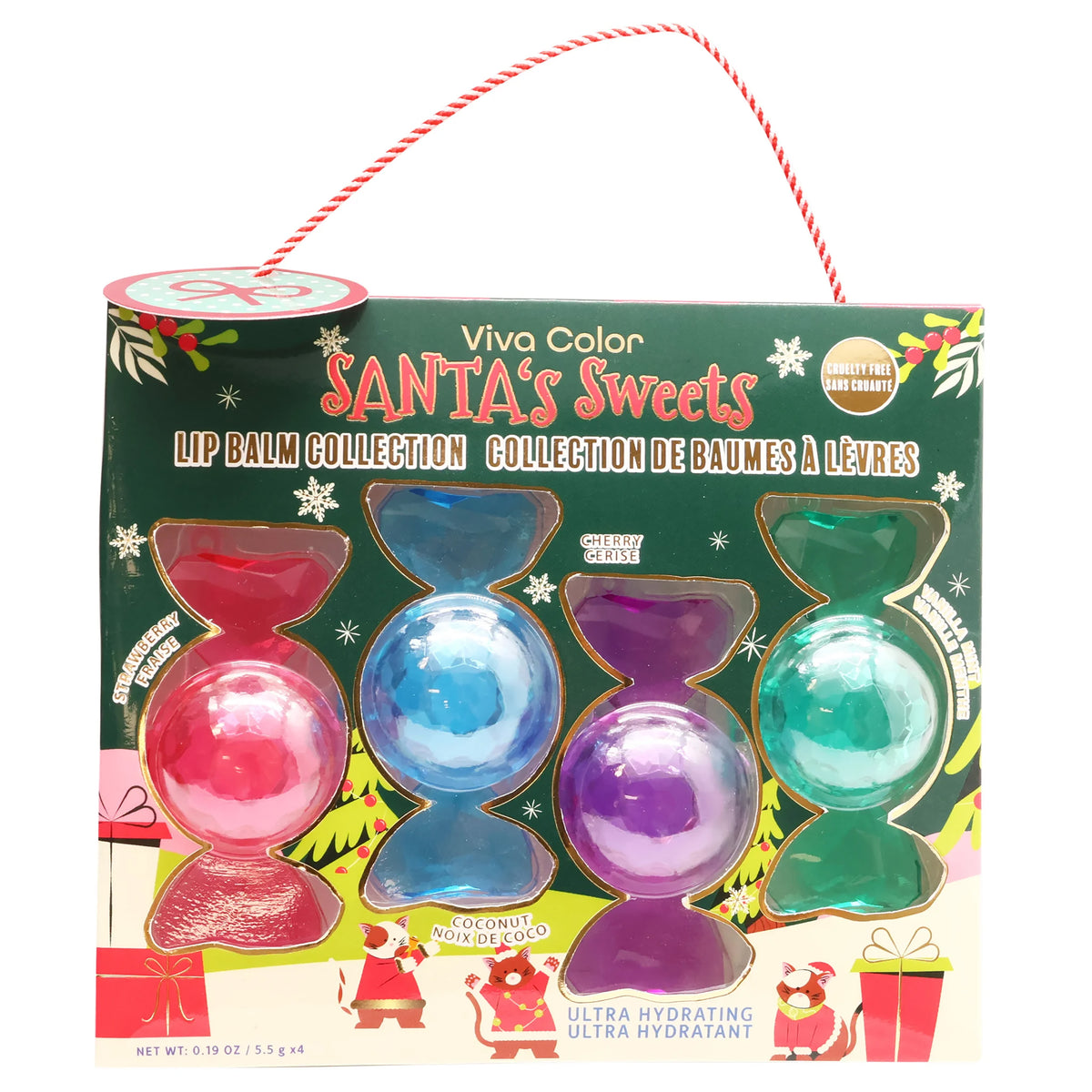 Viva Color "Santa's Sweets" Candy-Shaped 4-Piece Lip Balm Collection – Ultra Hydrating Flavored Lip Care Gift Set