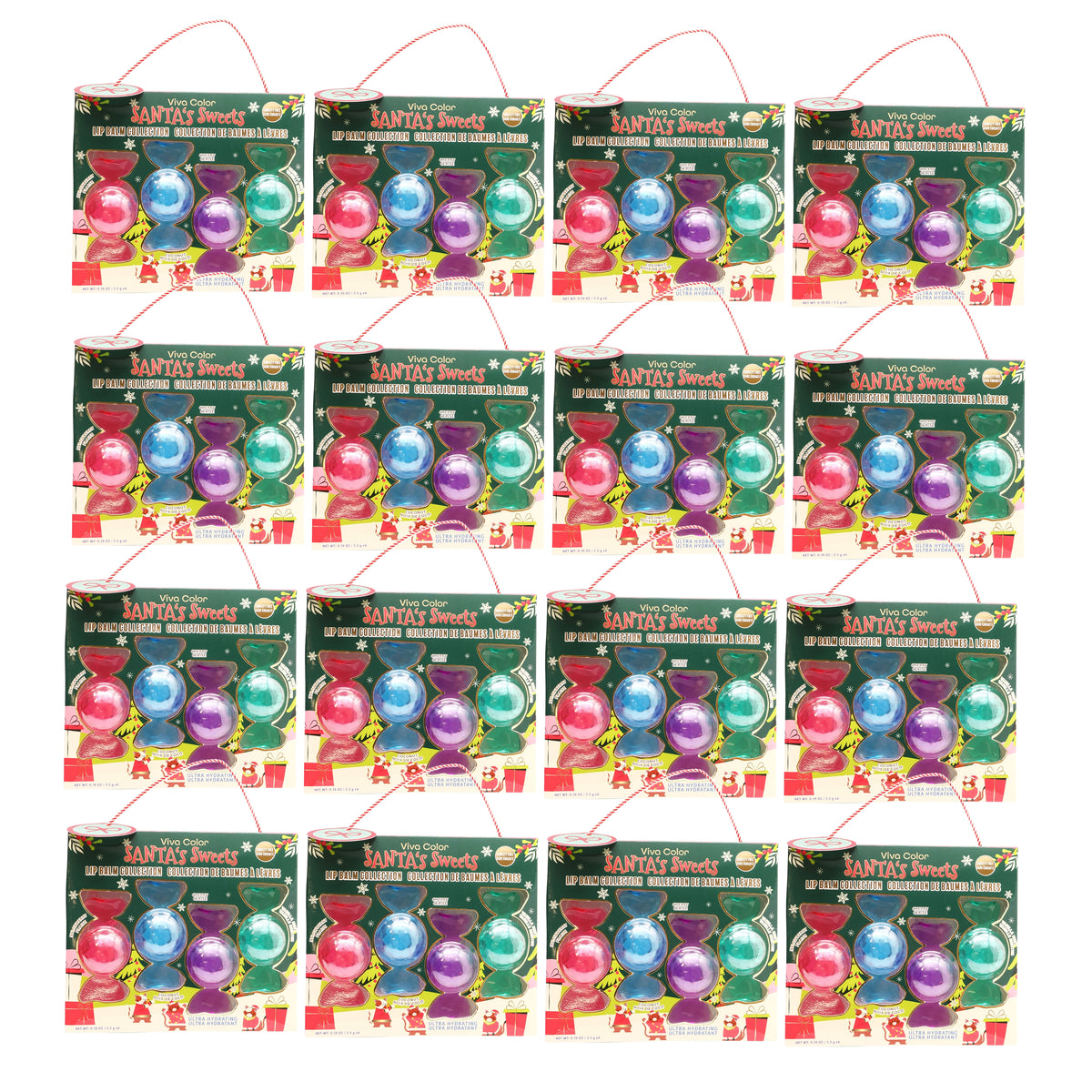 Viva Color "Santa's Sweets" Candy-Shaped 4-Piece Lip Balm Collection – Ultra Hydrating Flavored Lip Care Gift Set