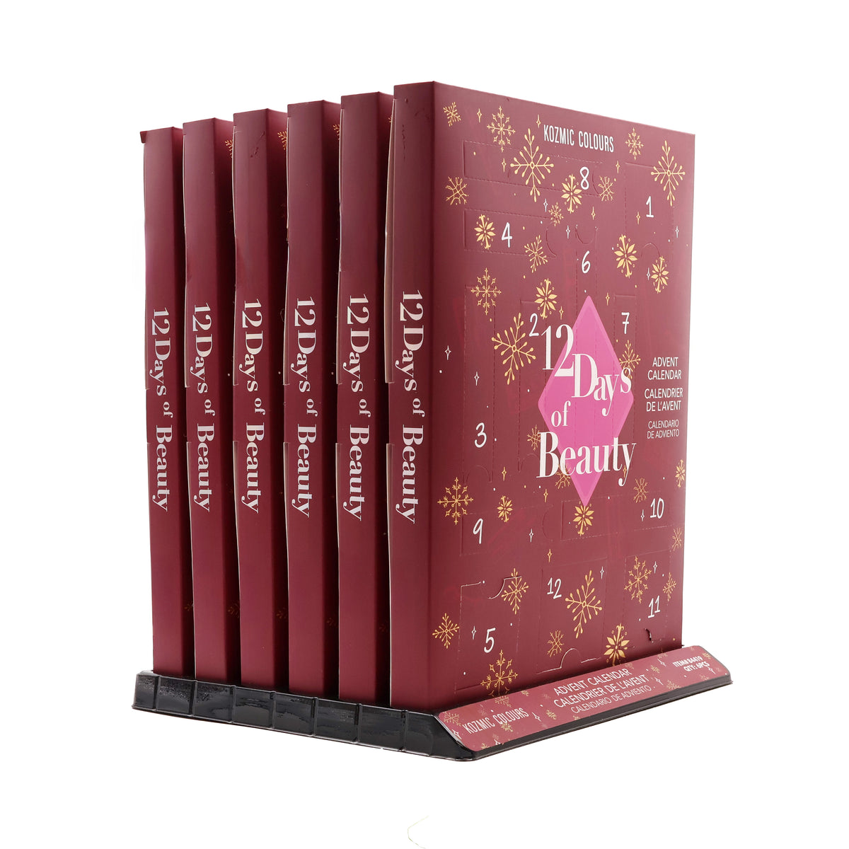 Kozmic Colours "12 Days of Beauty" Holiday Makeup Advent Calendar – Gold Snowflake Burgundy Book Set 6-Pack