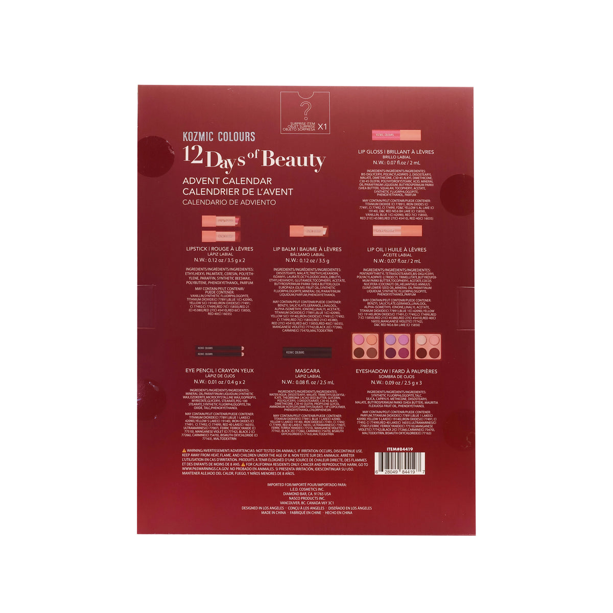 Kozmic Colours "12 Days of Beauty" Holiday Makeup Advent Calendar – Gold Snowflake Burgundy Book Set 6-Pack
