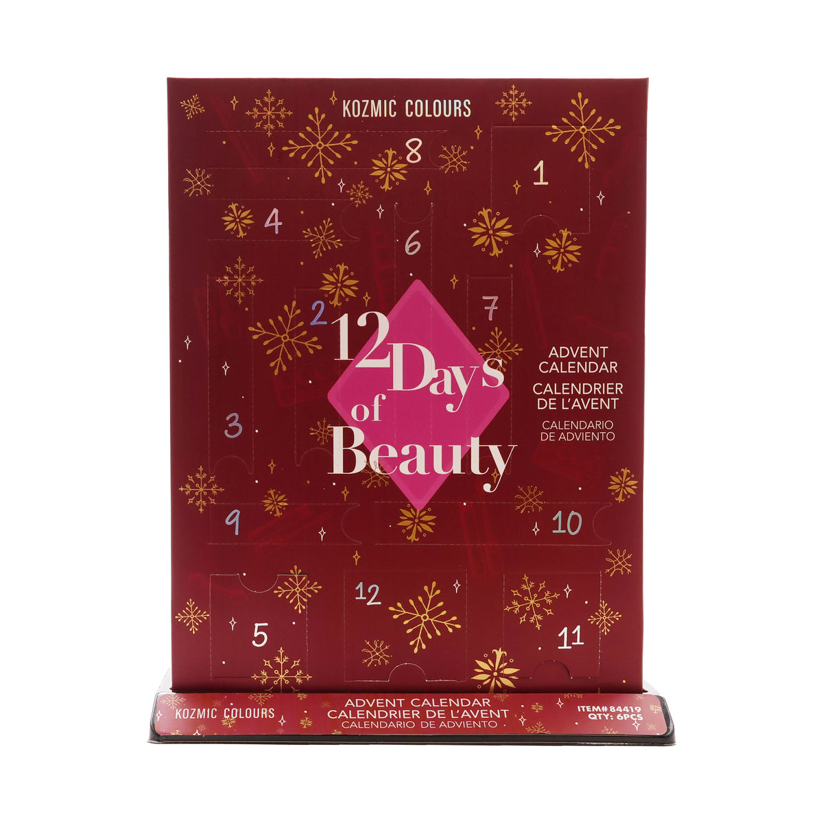 Kozmic Colours "12 Days of Beauty" Holiday Makeup Advent Calendar – Gold Snowflake Burgundy Book Set 6-Pack