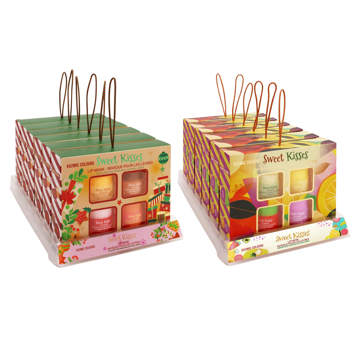 Kozmic Colours "Sweet Kisses" 4-Piece Nourishing Lip Mask Gift Box Set – Holiday & Fruity Flavor Assortment 12-Pack
