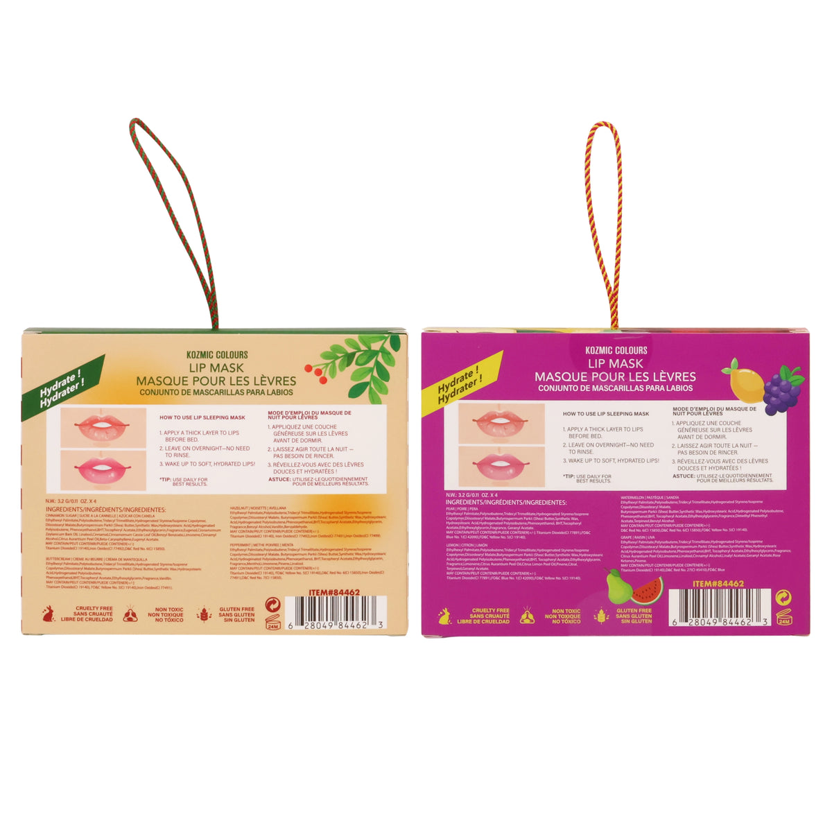 Kozmic Colours "Sweet Kisses" 4-Piece Nourishing Lip Mask Gift Box Set – Holiday & Fruity Flavor Assortment 12-Pack