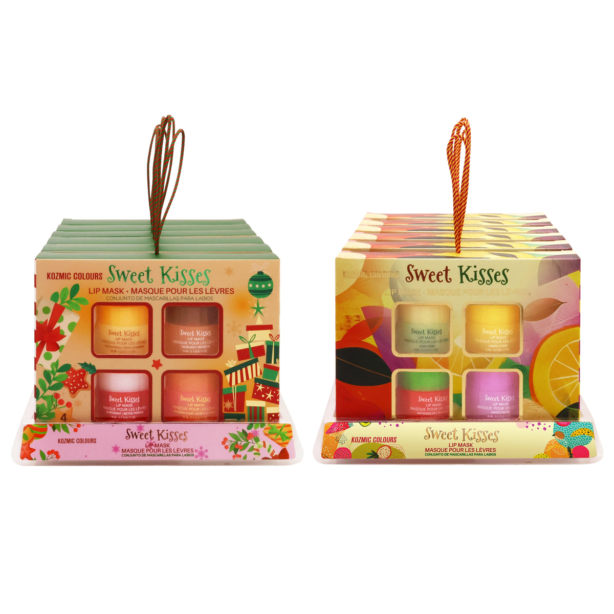 Kozmic Colours "Sweet Kisses" 4-Piece Nourishing Lip Mask Gift Box Set – Holiday & Fruity Flavor Assortment 12-Pack