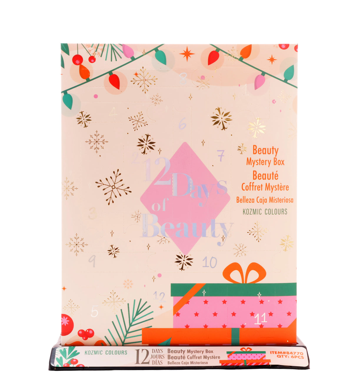 Kozmic Colours "12 Days of Beauty" Mystery Box Advent Calendar – Soft Pink & Festive Lights 6-Pack