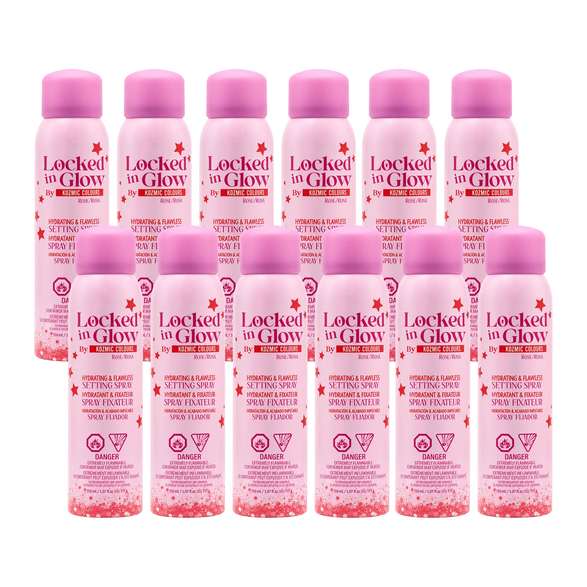 Kozmic Colours "Locked in Glow" Rose Hydrating Setting Spray – Flawless Glow Finish 12PCS