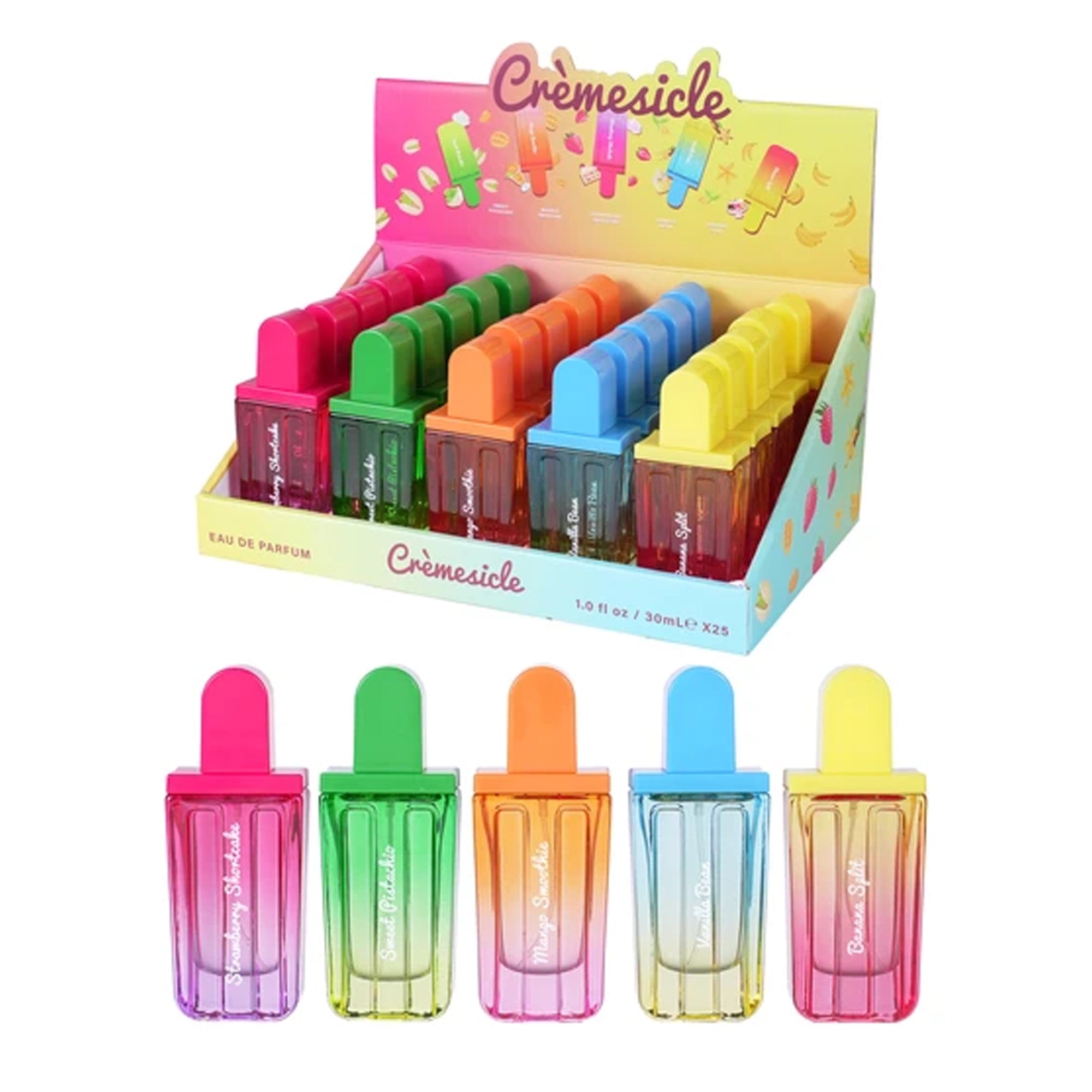 Crémesicle Eau de Parfum Gourmet Perfume Set – Popsicle Bottle Fragrance Spray (30ml / 1.0 fl oz, 25-Piece Retail Display Box)