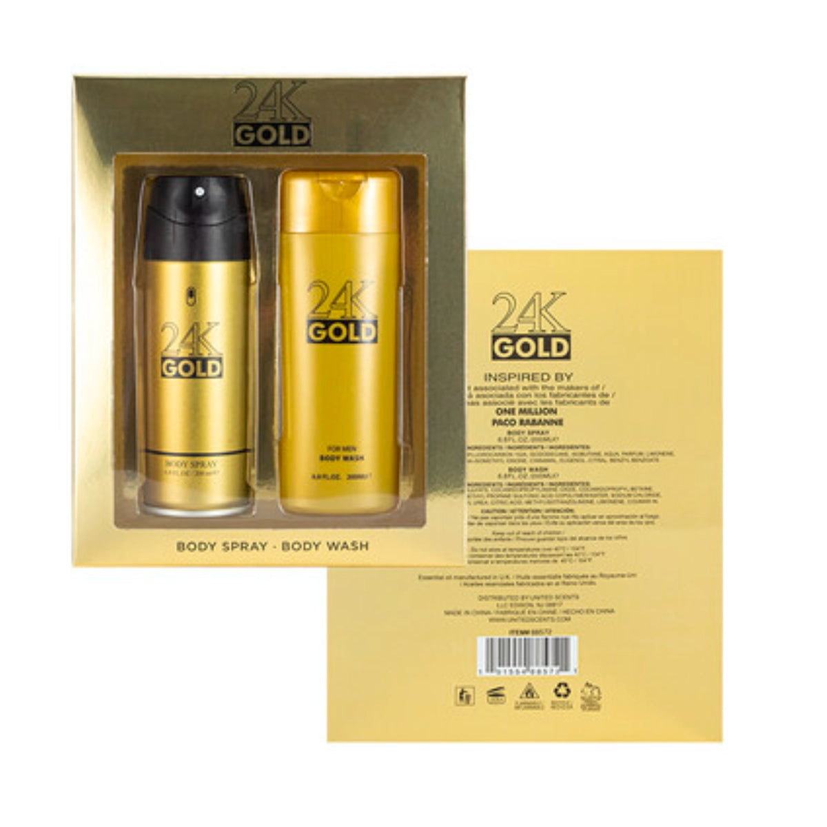 24K GOLD Men's Fragrance Grooming Gift Set – 200ml / 6.8 fl oz Body Spray & Body Wash - Fragrance Dupe