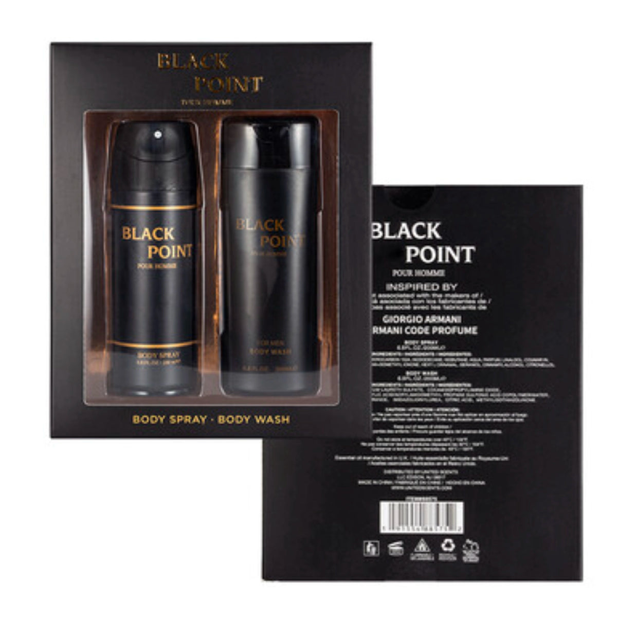 Black Point Pour Homme Men's Grooming Gift Set – 200ml / 6.8 fl oz Body Spray & Body Wash