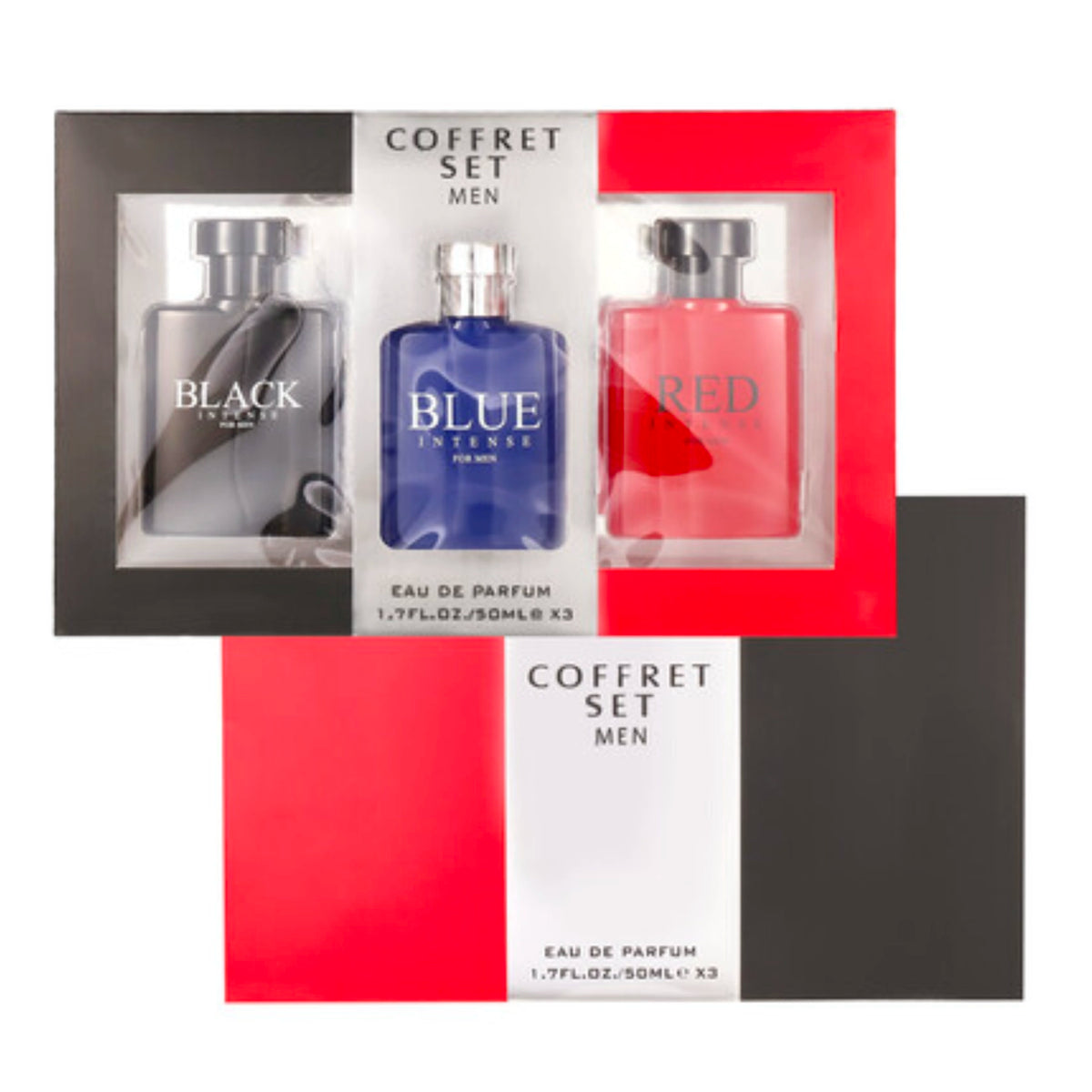 Coffret Set for Men Eau De Parfum Trio – 3-Piece Cologne Set (Black Intense, Blue Intense, Red Intense - 50ml / 1.7 fl oz Each)