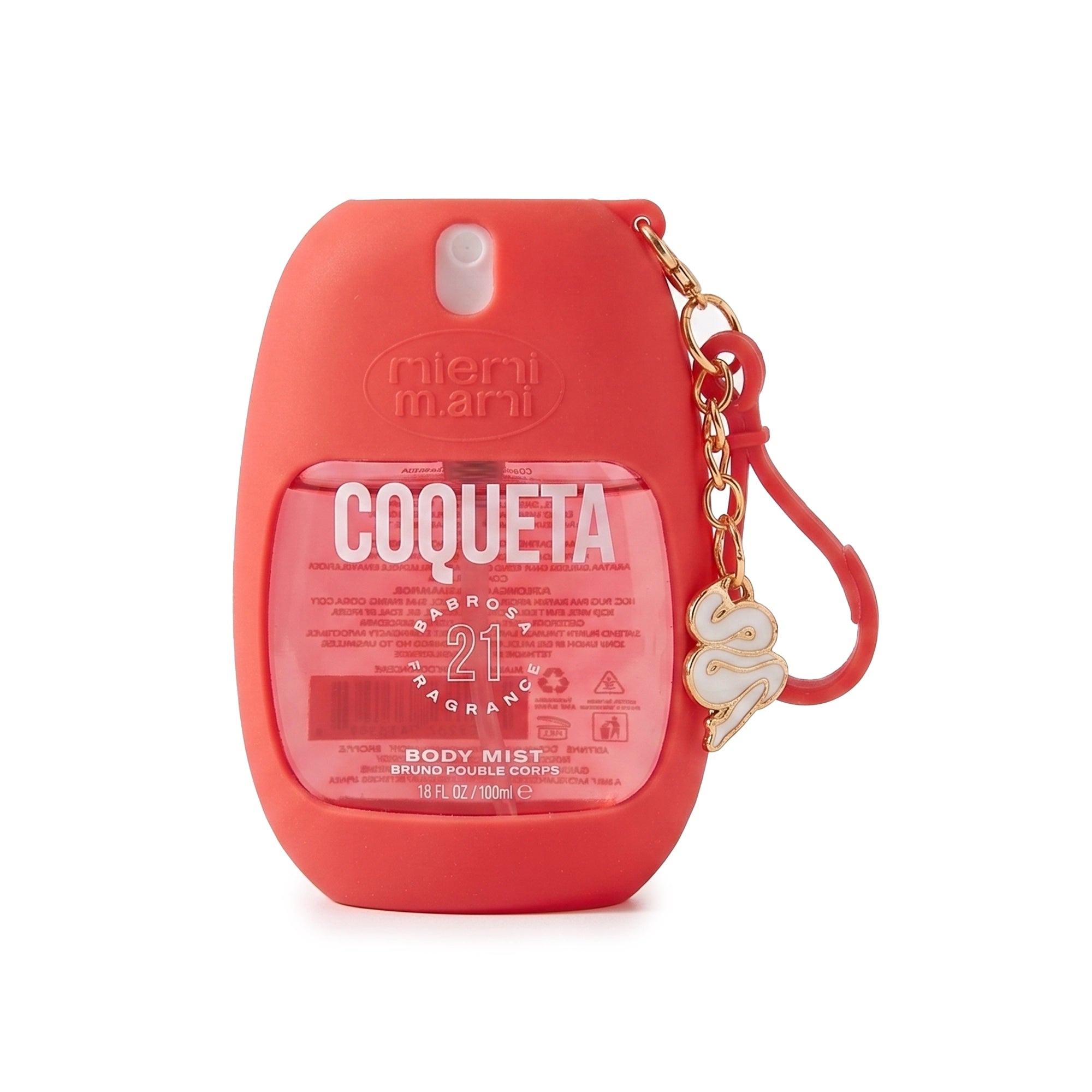 Miami Mami "Coqueta" Fragrance Body Mist (1.7 oz) with Red Silicone Pocket Holder & Charm – Travel Size Scented Spray