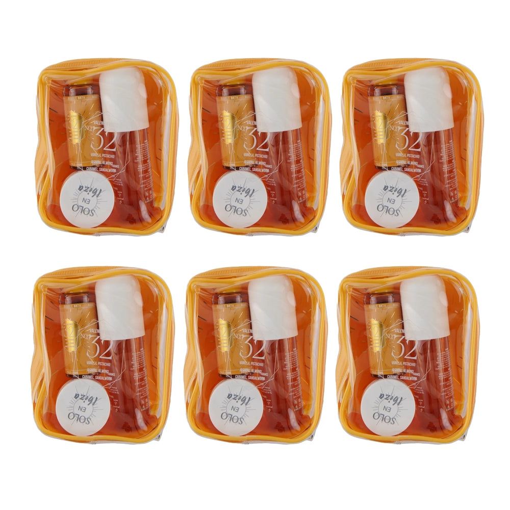Solo En Ibiza Valencia Vibes Travel Bath & Body Gift Set - Vanilla, Pistachio & Caramel (3-Piece Set with Clear Toiletry Bag)