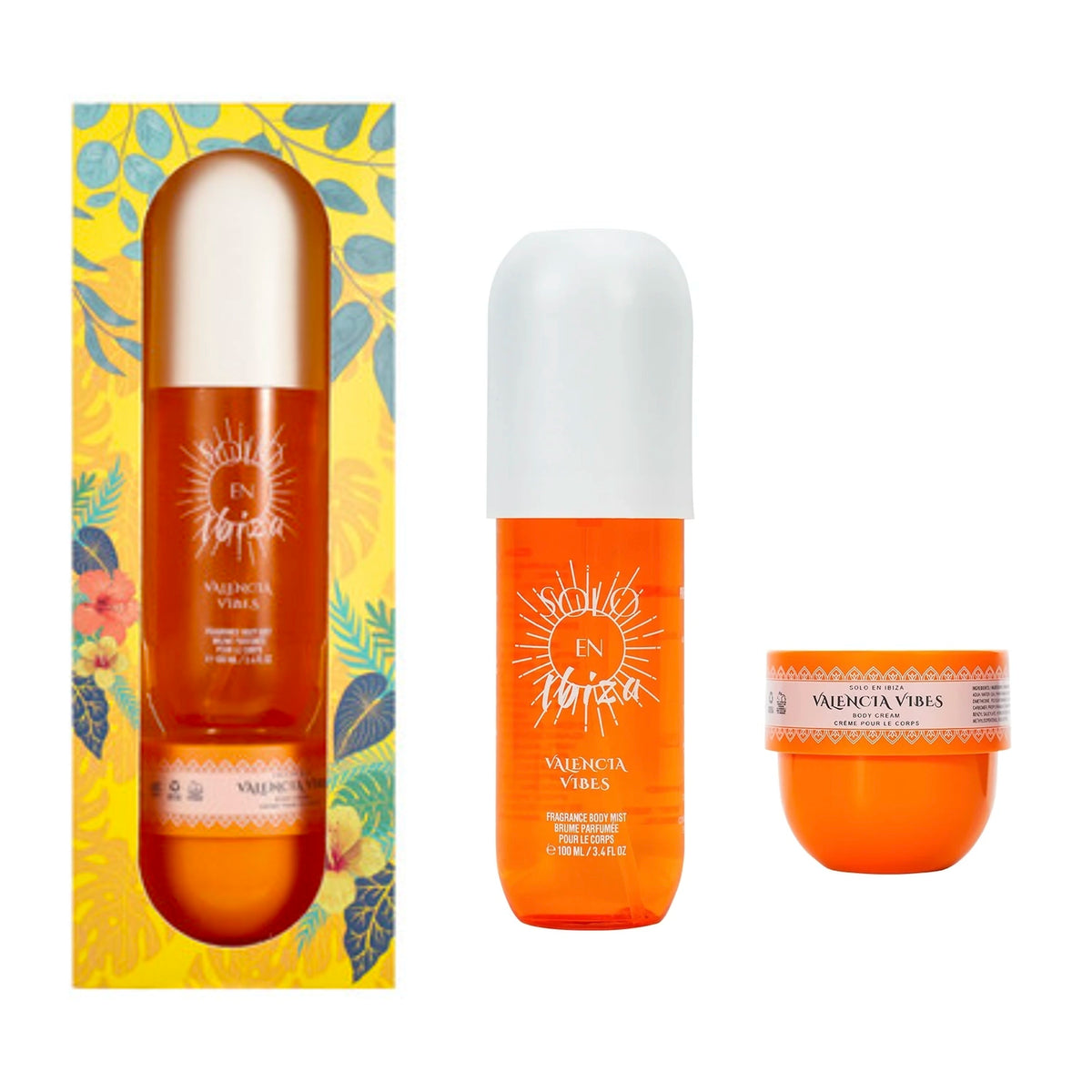 Solo En Ibiza Valencia Vibes Women's 2-Piece Tropical Gift Set – Fragrance Body Mist (3.4 fl oz / 100ml) & Body Cream (1.76 fl oz / 50g)