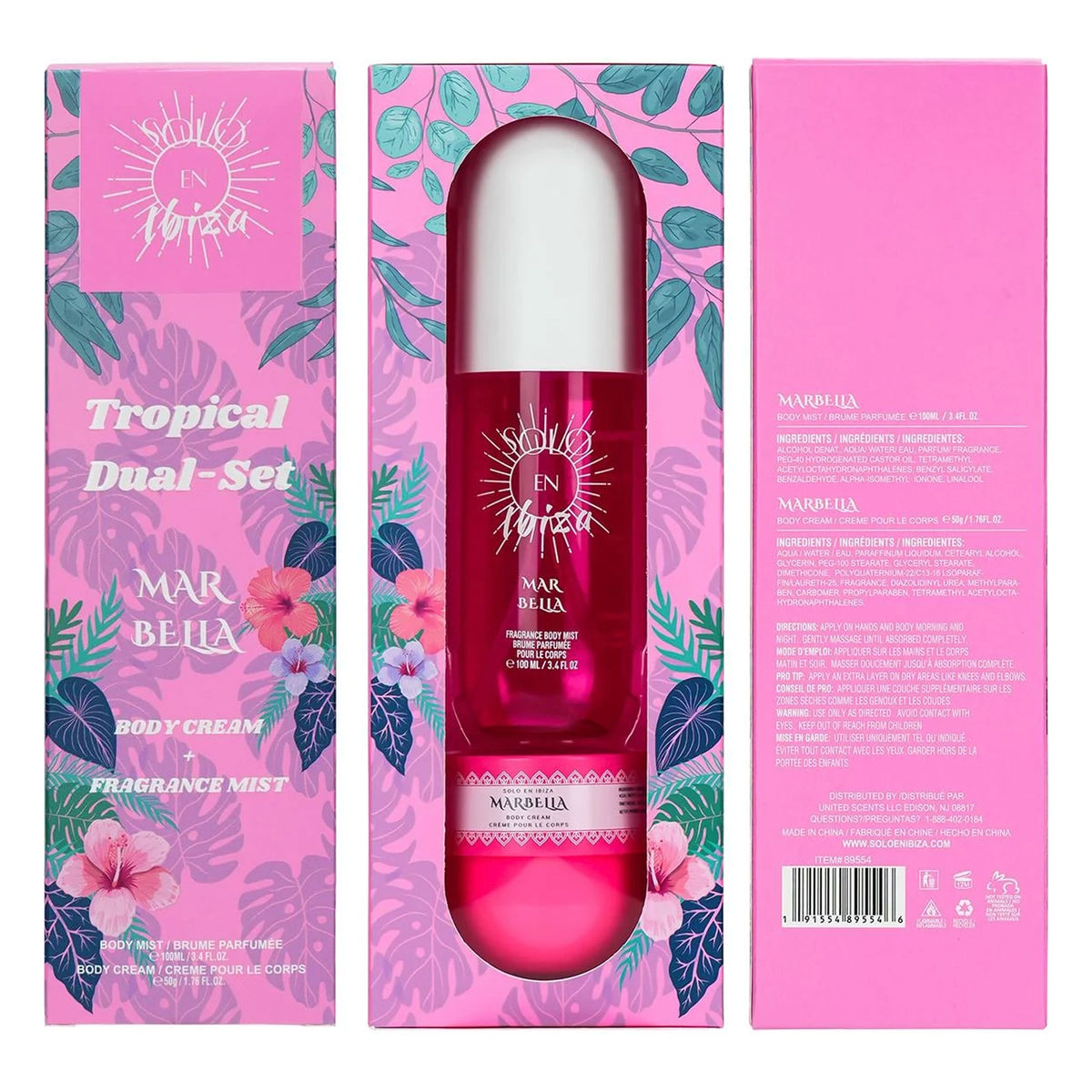 Solo En Ibiza Marbella Women's 2-Piece Tropical Gift Set – Fragrance Body Mist (3.4 fl oz / 100ml) & Body Cream (1.76 fl oz / 50g)
