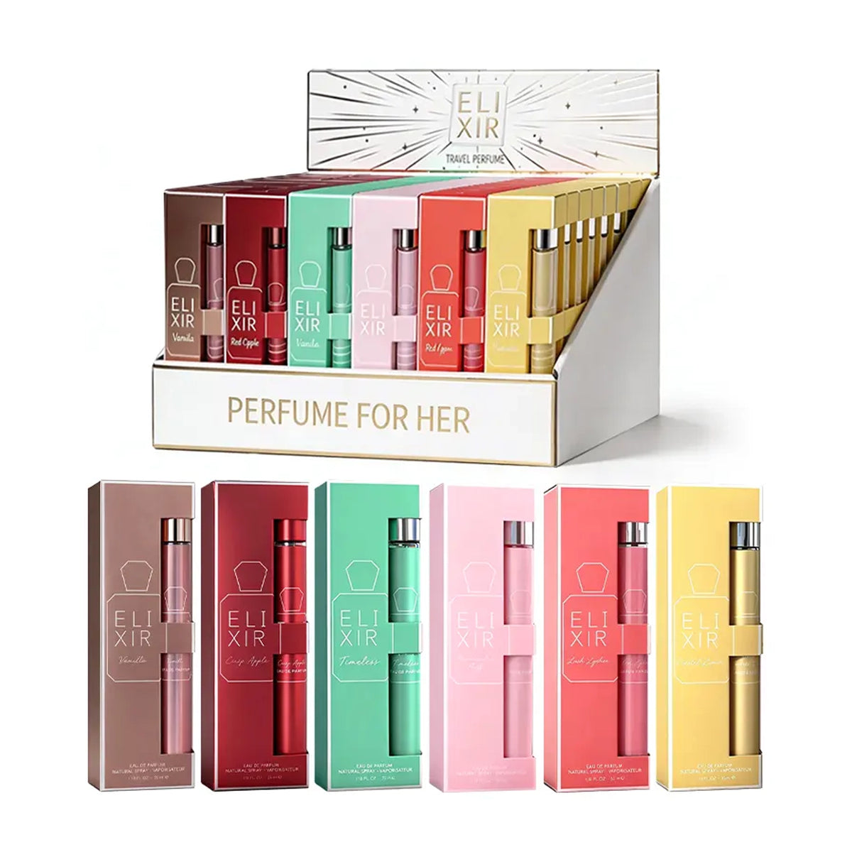 Women's ELIXIR Travel Perfume Gift Set (6-Pack) – 35ml / 1.18oz Portable Purse Sprays, Assorted Long-Lasting Fragrances for Her