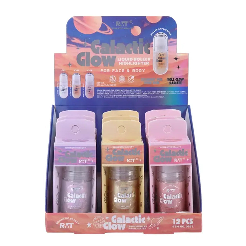 Romantic Beauty - Galactic Glow Roll-On Liquid Highlighter | Face & Body Shimmer (12pc Set)