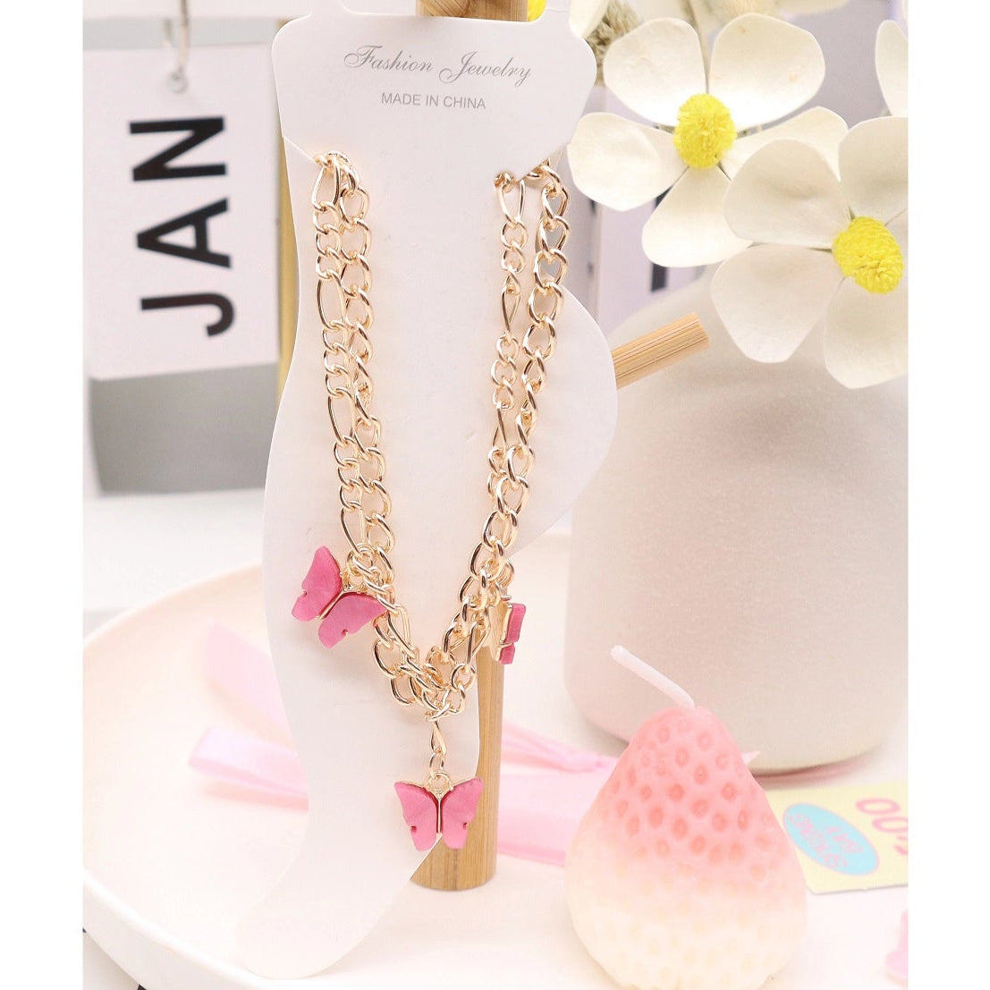 Bohemian Gold Butterfly Layered Anklet - Multi-Color Charms (AAK3003)
