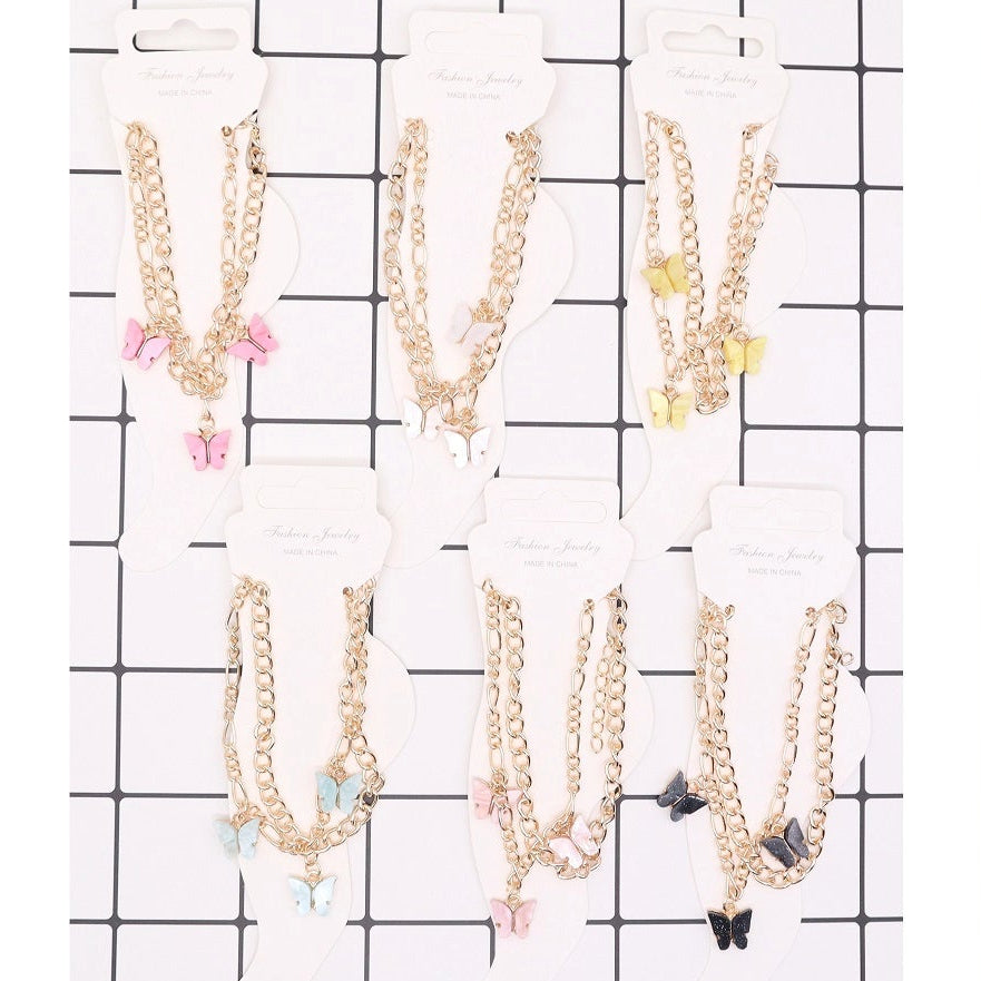 Bohemian Gold Butterfly Layered Anklet - Multi-Color Charms (AAK3003)