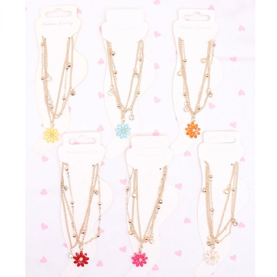 Bohemian Multi-Layer Flower Anklet – Dainty Gold Chain Daisy Foot Jewelry for Women & Girls (AAK3005)