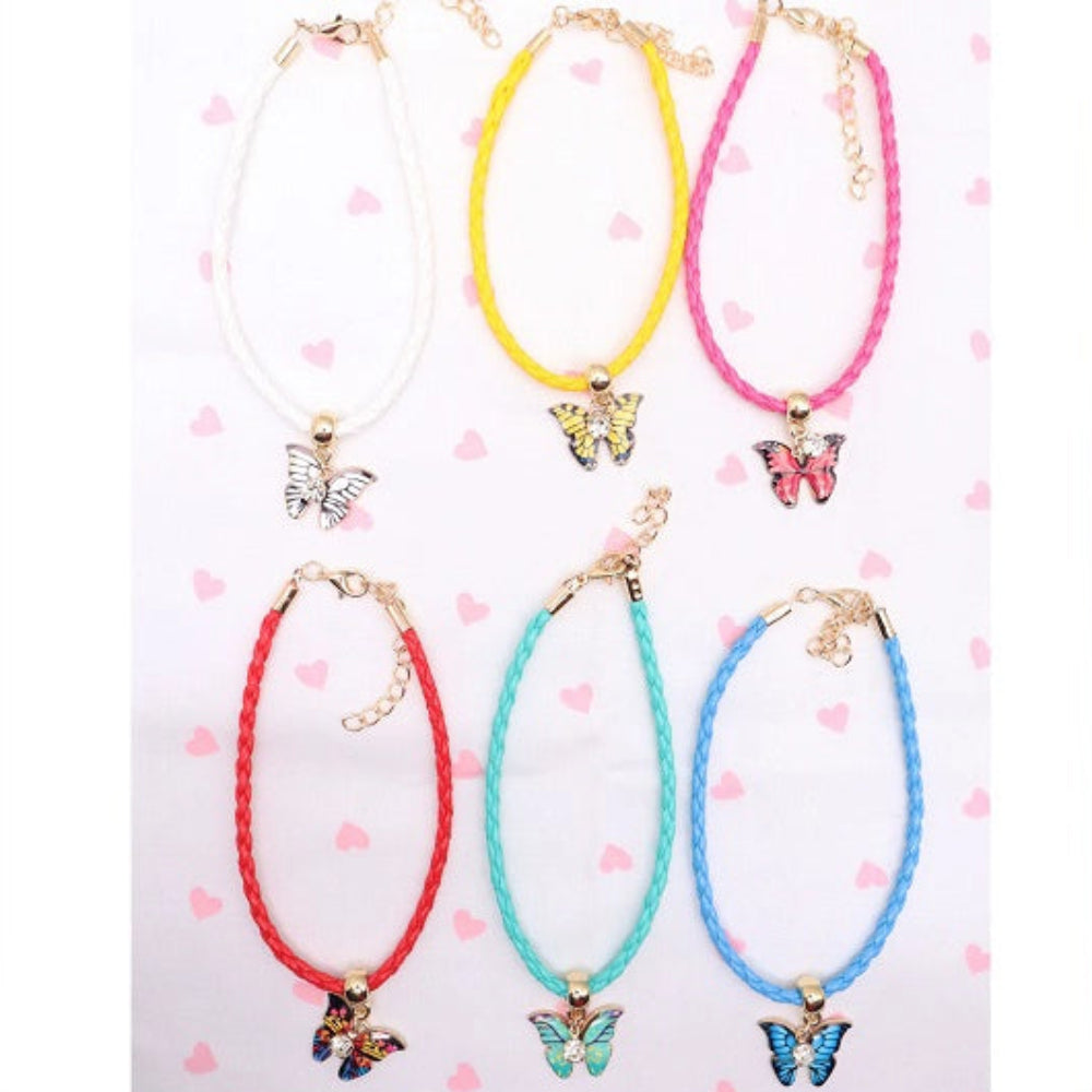 Butterfly Charm Braided Cord Necklace - Vibrant Leather Style Jewelry (AAK3006)