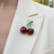 Crystal Cherry Brooch Pin | Enamel Fruit Jewelry | Rhinestone Lapel Pin for Women/Girls