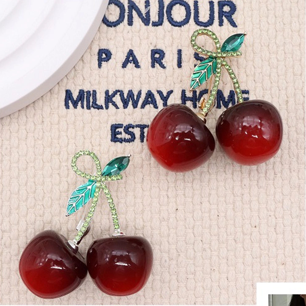 Crystal Cherry Brooch Pin | Enamel Fruit Jewelry | Rhinestone Lapel Pin for Women/Girls