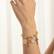 Religious Charm Stretch Bracelet with Saint Benedict Medal, Key & Cross Charms (ABR1094)