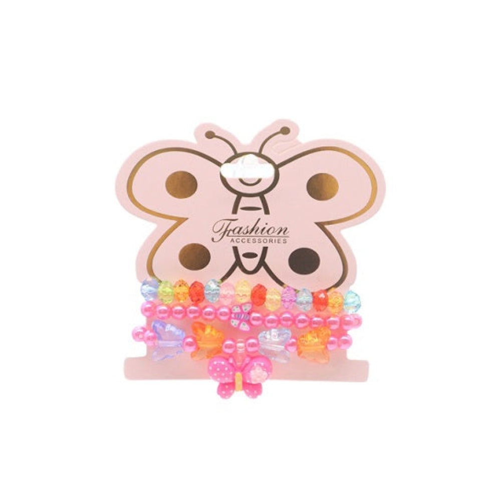 Kids' Butterfly Beaded Bracelet Set - 3-Pack Colorful Elastic Jewelry for Girls (ABR1187)