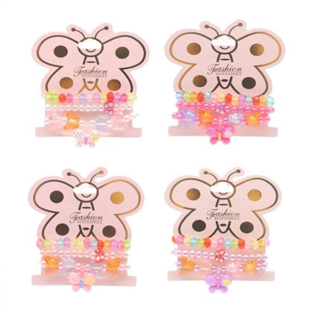 Kids' Butterfly Beaded Bracelet Set - 3-Pack Colorful Elastic Jewelry for Girls (ABR1187)