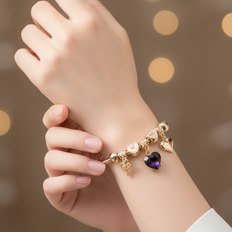 Elegant Multi-Charm Heart Pendant Stretch Bracelet (ABR1280)