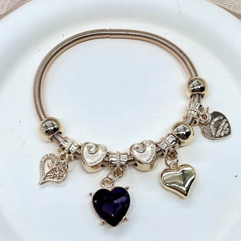 Elegant Multi-Charm Heart Pendant Stretch Bracelet (ABR1280)