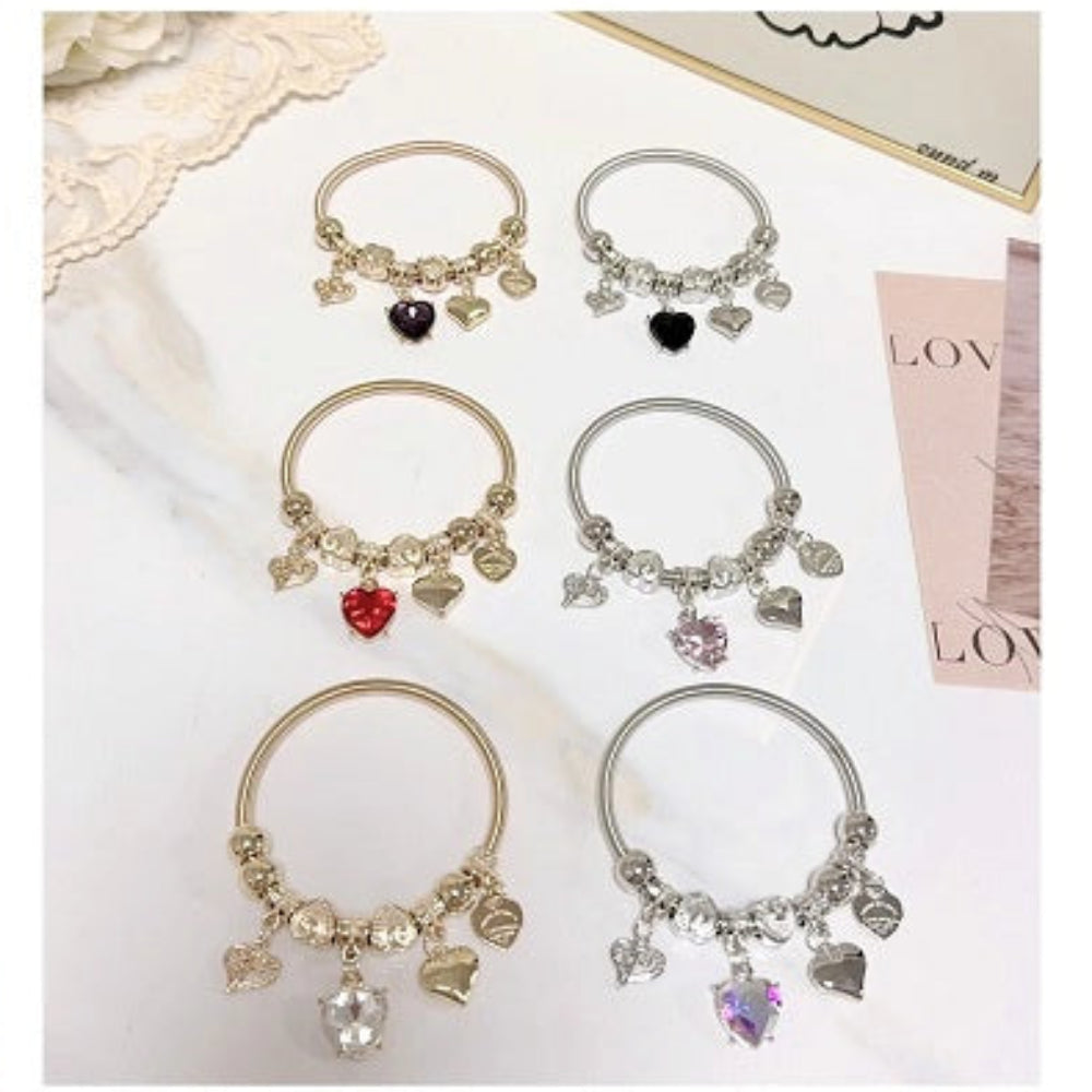 Elegant Multi-Charm Heart Pendant Stretch Bracelet (ABR1280)