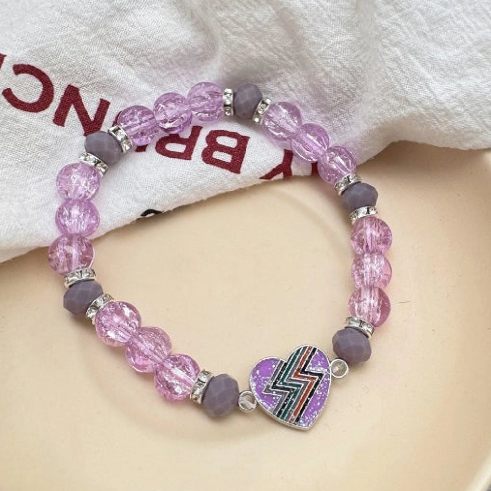 Sparkling Heart Lightning Bolt Beaded Bracelet - Y2K Aesthetic Stretch Jewelry (ABR1283)