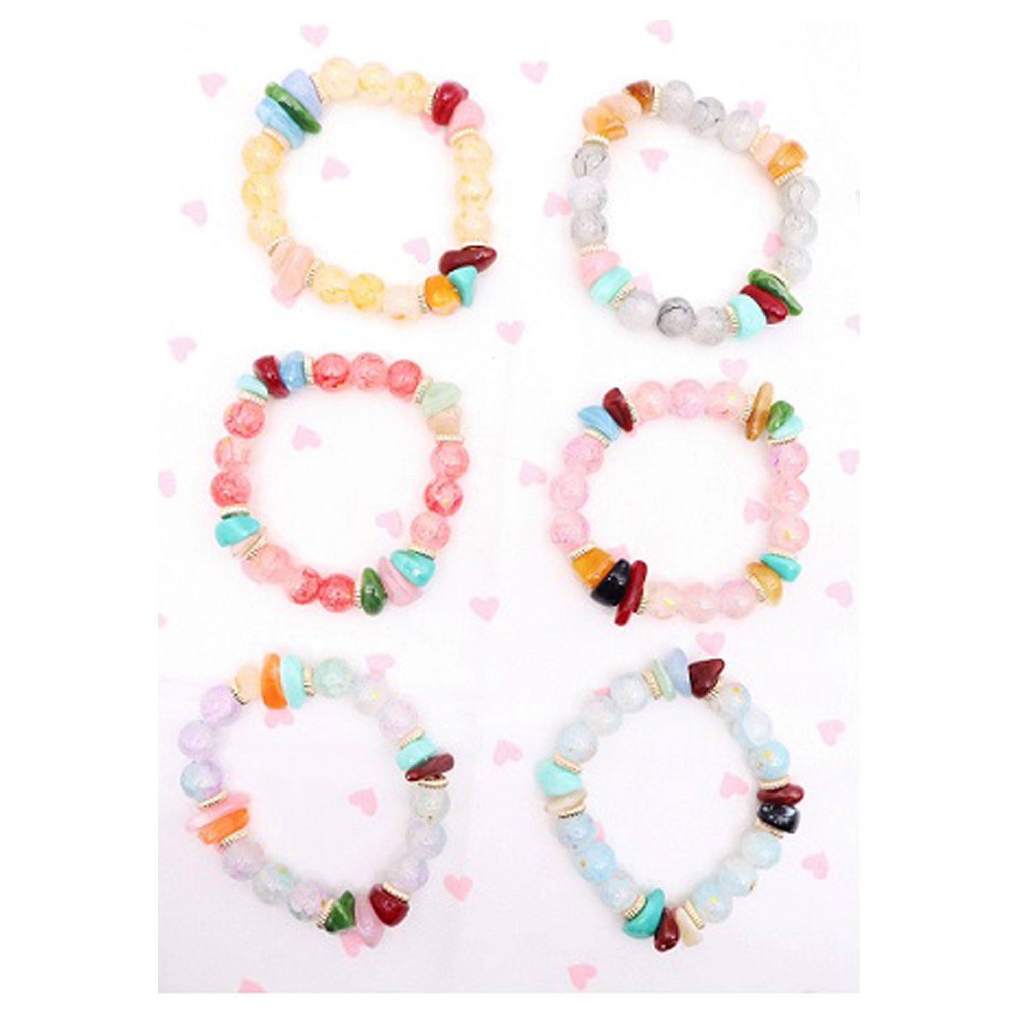 Boho Pastel Beaded Crystal Bracelet – Colorful Natural Stone & Glass Bead Elastic Stretch Bracelet (ABR1367)