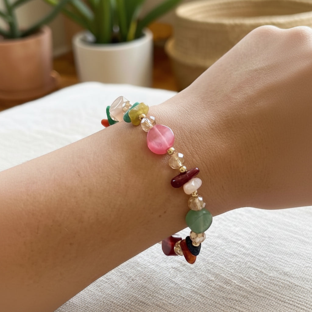 Multi-Color Beaded Stretch Bracelet - Stackable Boho Jewelry (ABR1368)