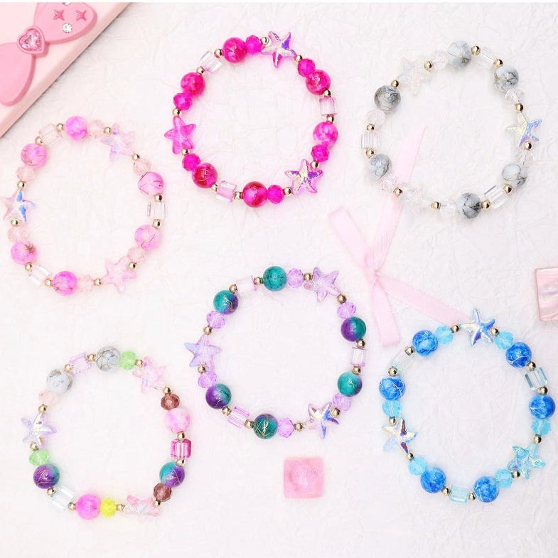 Enchanted Star Beaded Bracelet - Pink Marble & Iridescent Crystal (ABR1369)