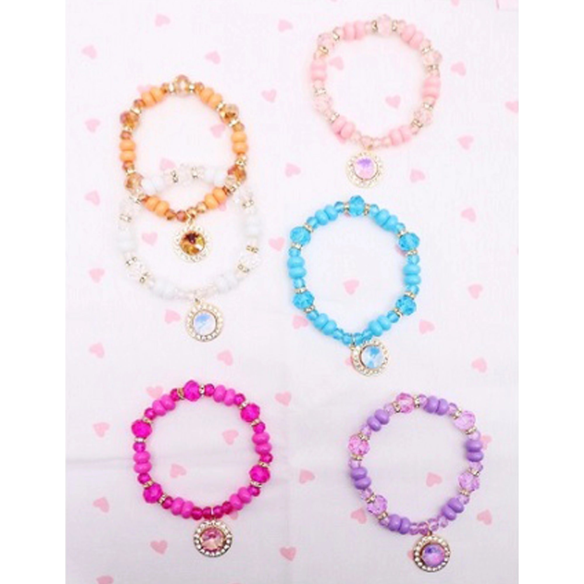 Beaded Charm Bracelet with Rhinestone Crystal Pendant (ABR1370)