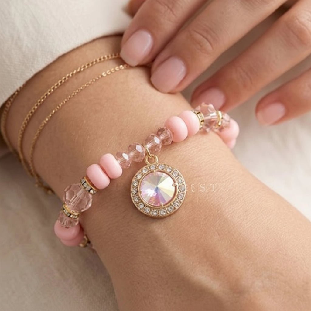 Beaded Charm Bracelet with Rhinestone Crystal Pendant (ABR1370)