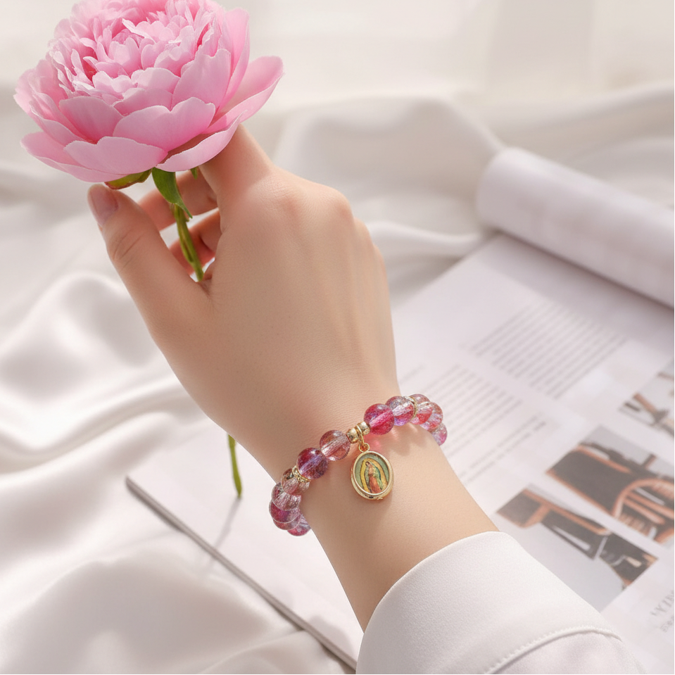 Divine Grace Miraculous Medal Stretch Bracelet with Vibrant Ombre Beads (ABR1373)