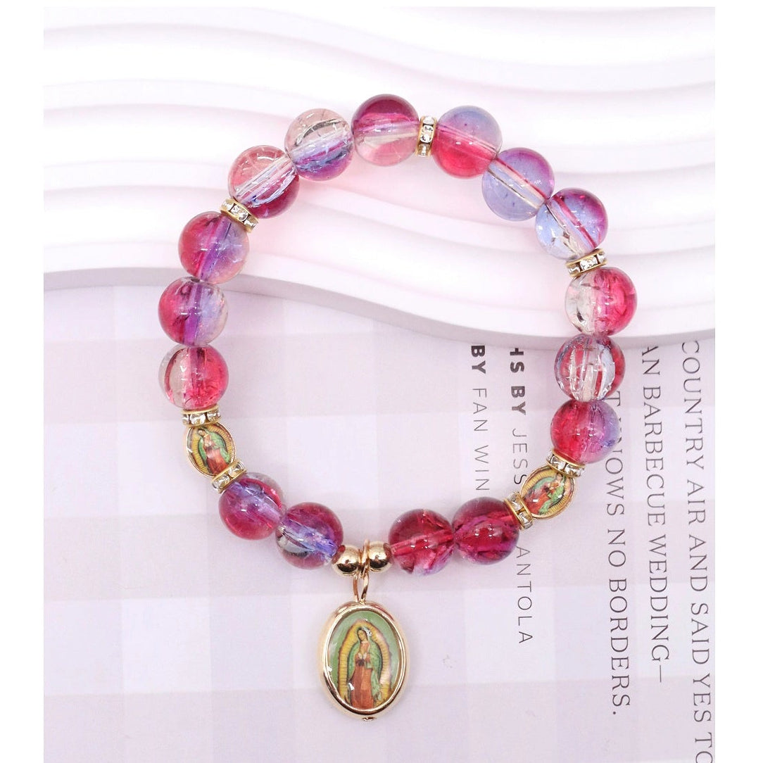 Divine Grace Miraculous Medal Stretch Bracelet with Vibrant Ombre Beads (ABR1373)