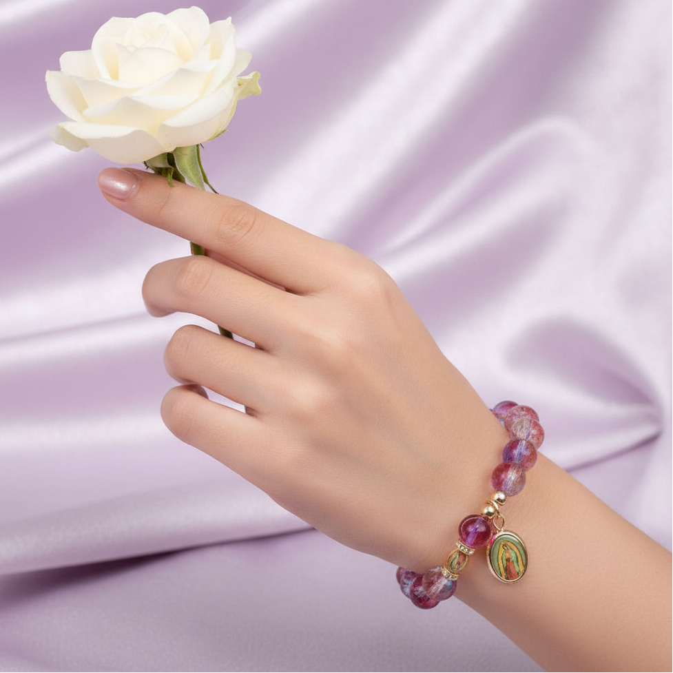 Divine Grace Miraculous Medal Stretch Bracelet with Vibrant Ombre Beads (ABR1373)