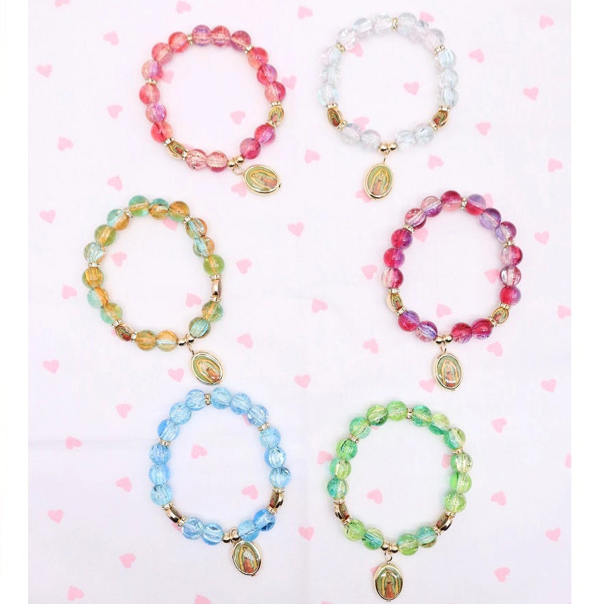 Divine Grace Miraculous Medal Stretch Bracelet with Vibrant Ombre Beads (ABR1373)