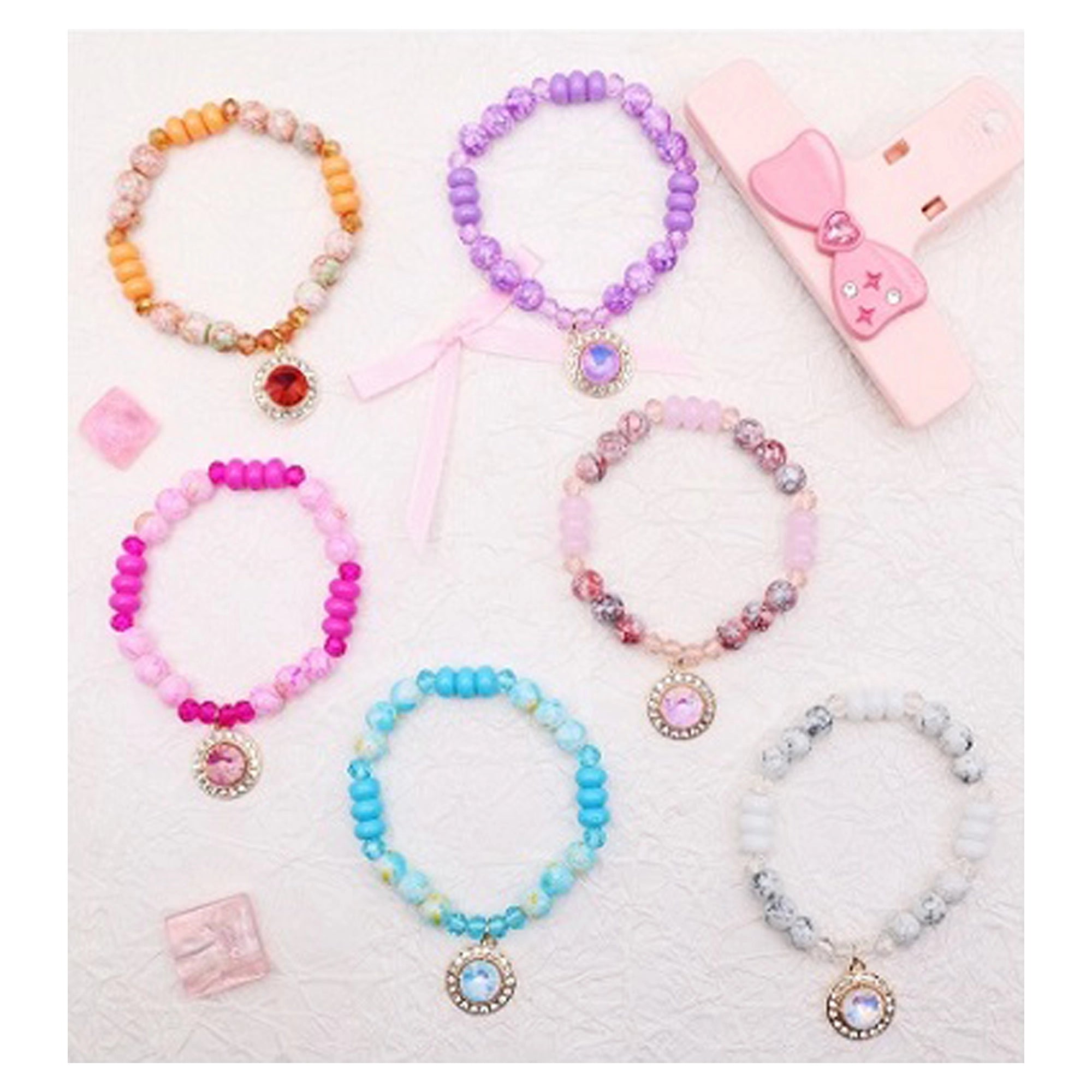 Bohemian Beaded Charm Bracelet Set – Stackable Crystal Rhinestone Pendant Stretch Bracelets for Women and Girls, Fashion Jewelry (ABR1375)