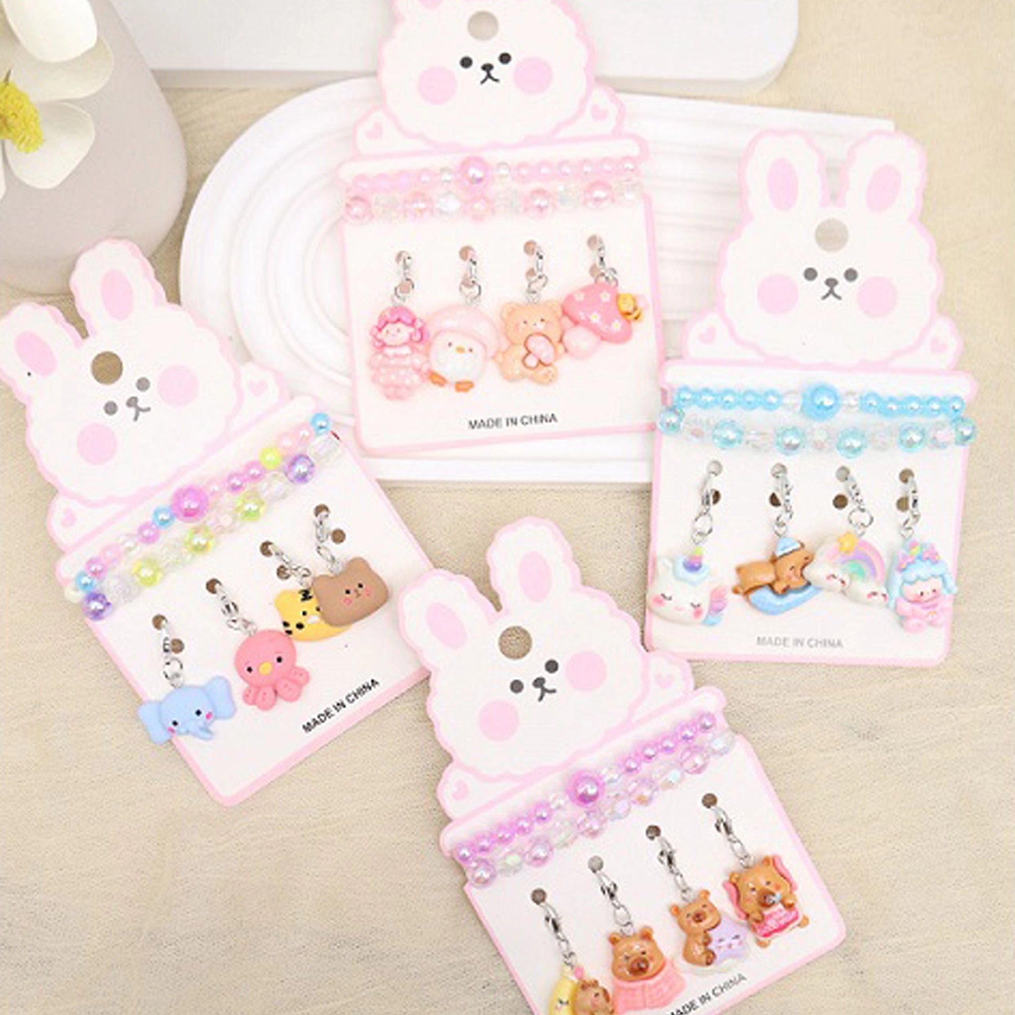 Cute Pastel Beaded Charm Bracelet Set for Girls – Kawaii Unicorn, Rainbow & Bear Charms (ABR1377)