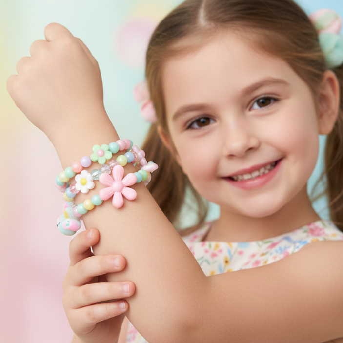 Kids’ Pastel Beaded Bracelet Set (3-Piece) – Colorful Butterfly Accessories with Cute Charms (ABR1381)