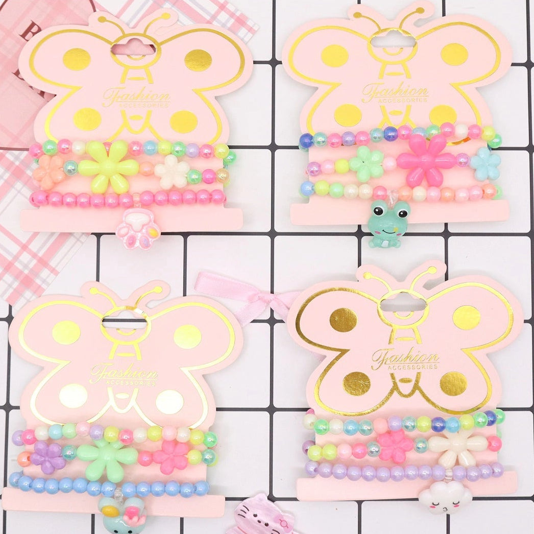 Kids’ Pastel Beaded Bracelet Set (3-Piece) – Colorful Butterfly Accessories with Cute Charms (ABR1381)