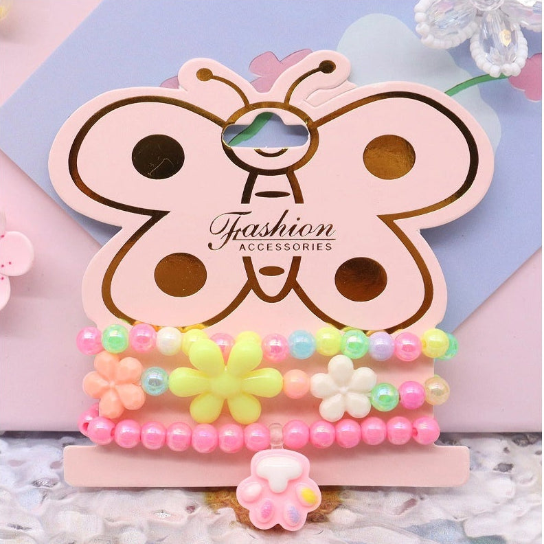 Kids’ Pastel Beaded Bracelet Set (3-Piece) – Colorful Butterfly Accessories with Cute Charms (ABR1381)