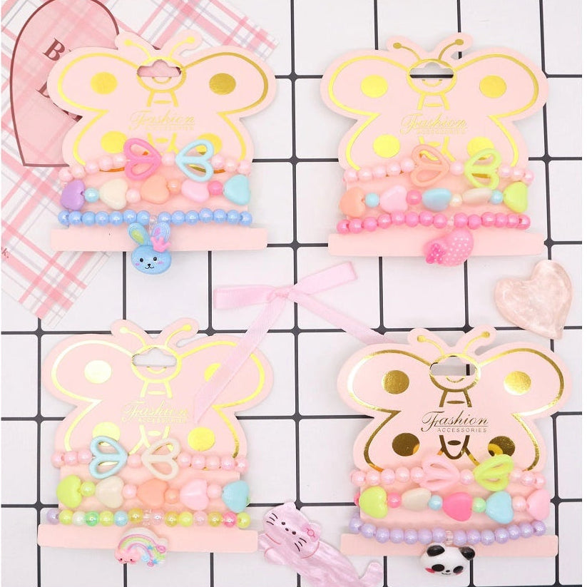 Kids' Pastel Butterfly Beaded Bracelet Set - 3-Piece Charm Jewelry (ABR1382)