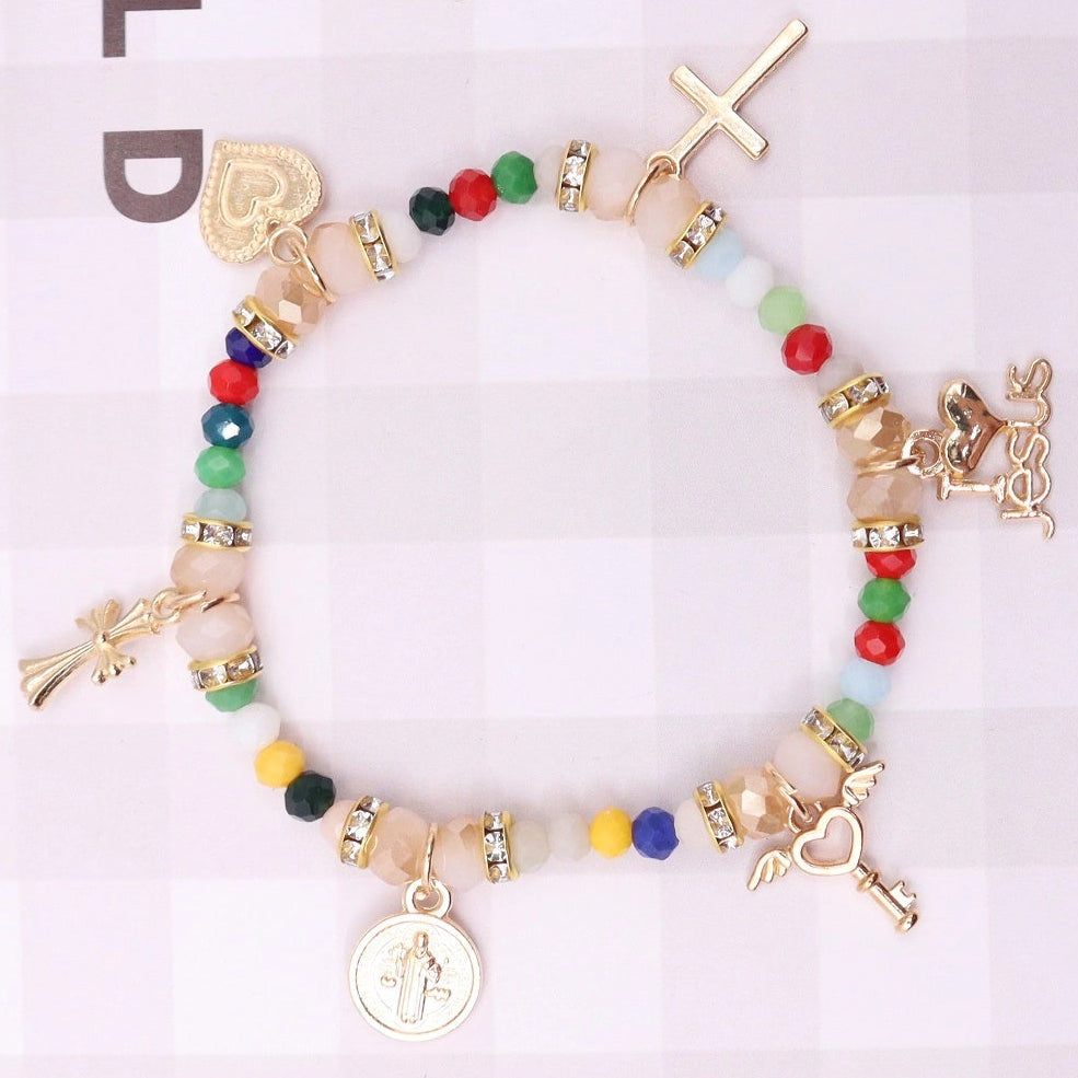 Religious Charm Stretch Bracelet with Crystal Rhinestones (ABR1385)